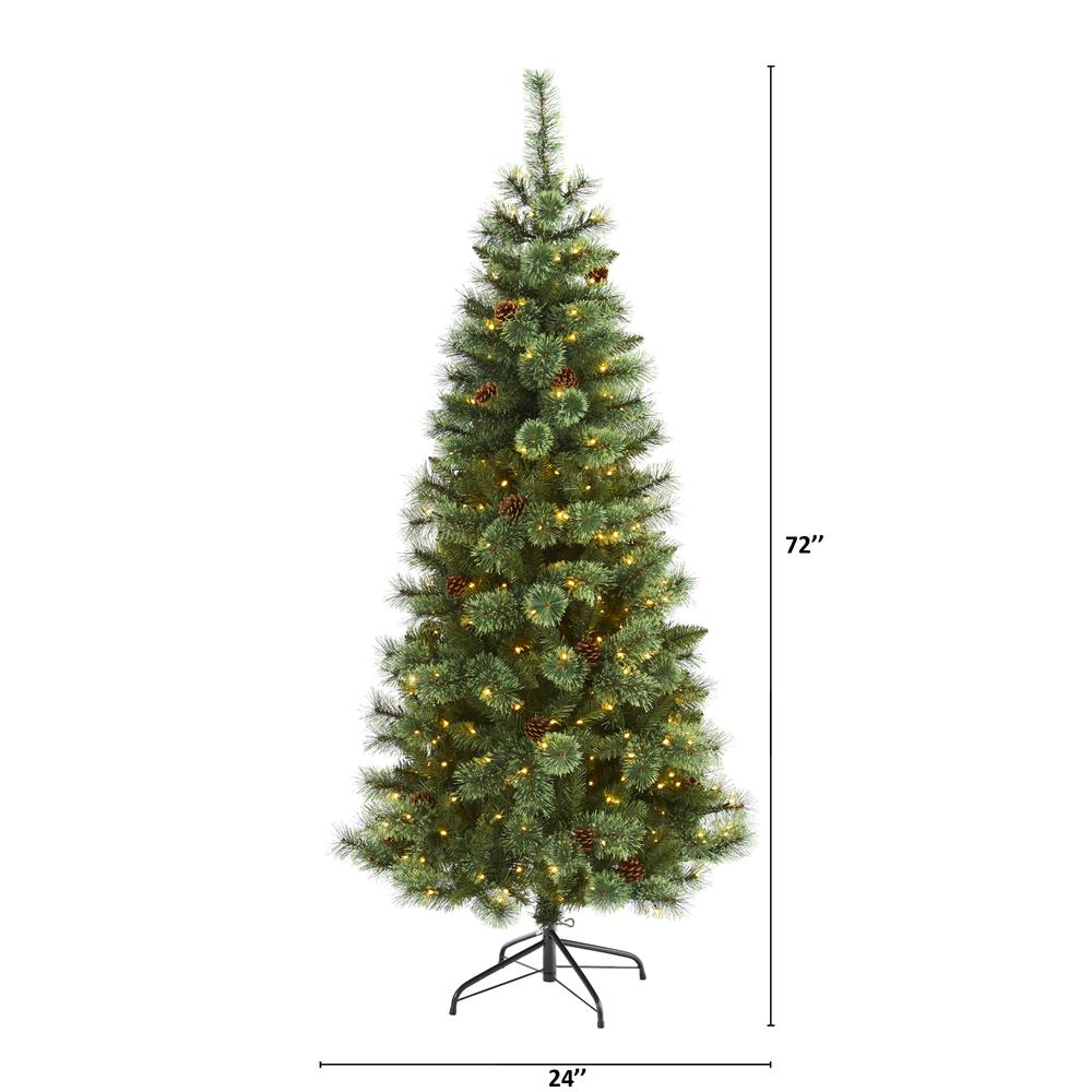6ft. White Mountain Pine Artificial Christmas Tree with 300 Clear LED Lights and Pine Cones. Picture 1