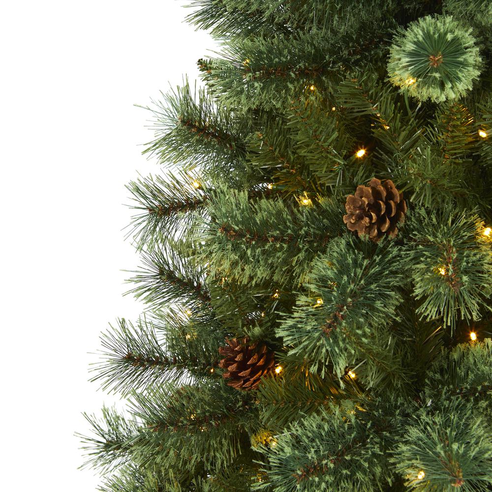 6ft. White Mountain Pine Artificial Christmas Tree with 300 Clear LED Lights and Pine Cones. Picture 2
