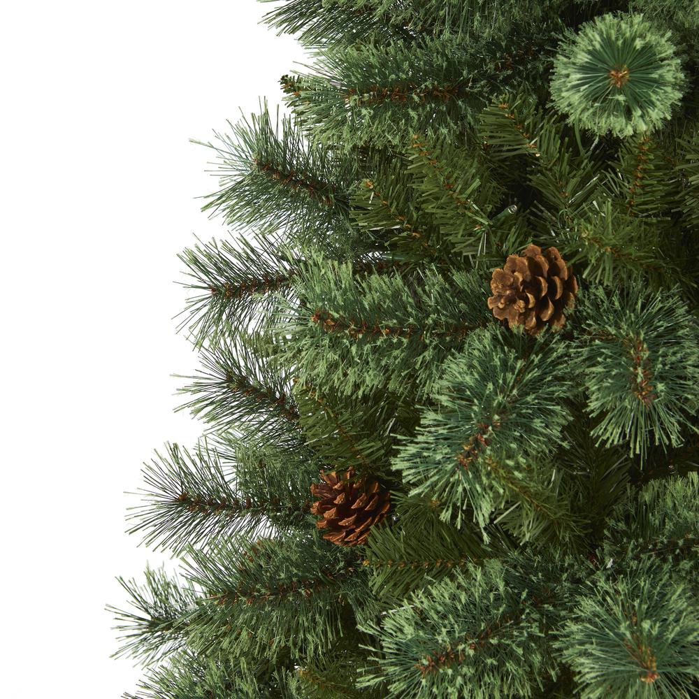 6ft. White Mountain Pine Artificial Christmas Tree with 300 Clear LED Lights and Pine Cones. Picture 3