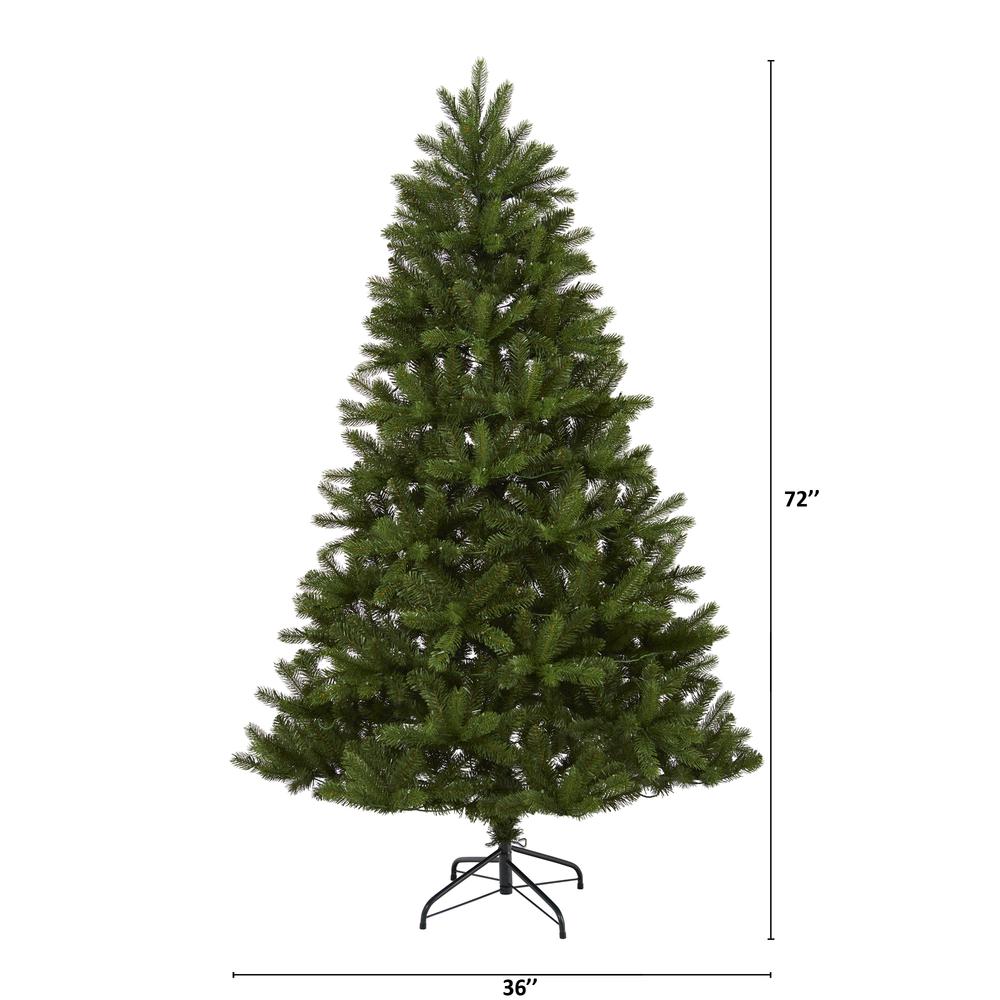 6ft. New Haven Spruce Natural Look Artificial Christmas Tree with 350 LED Lights. Picture 1
