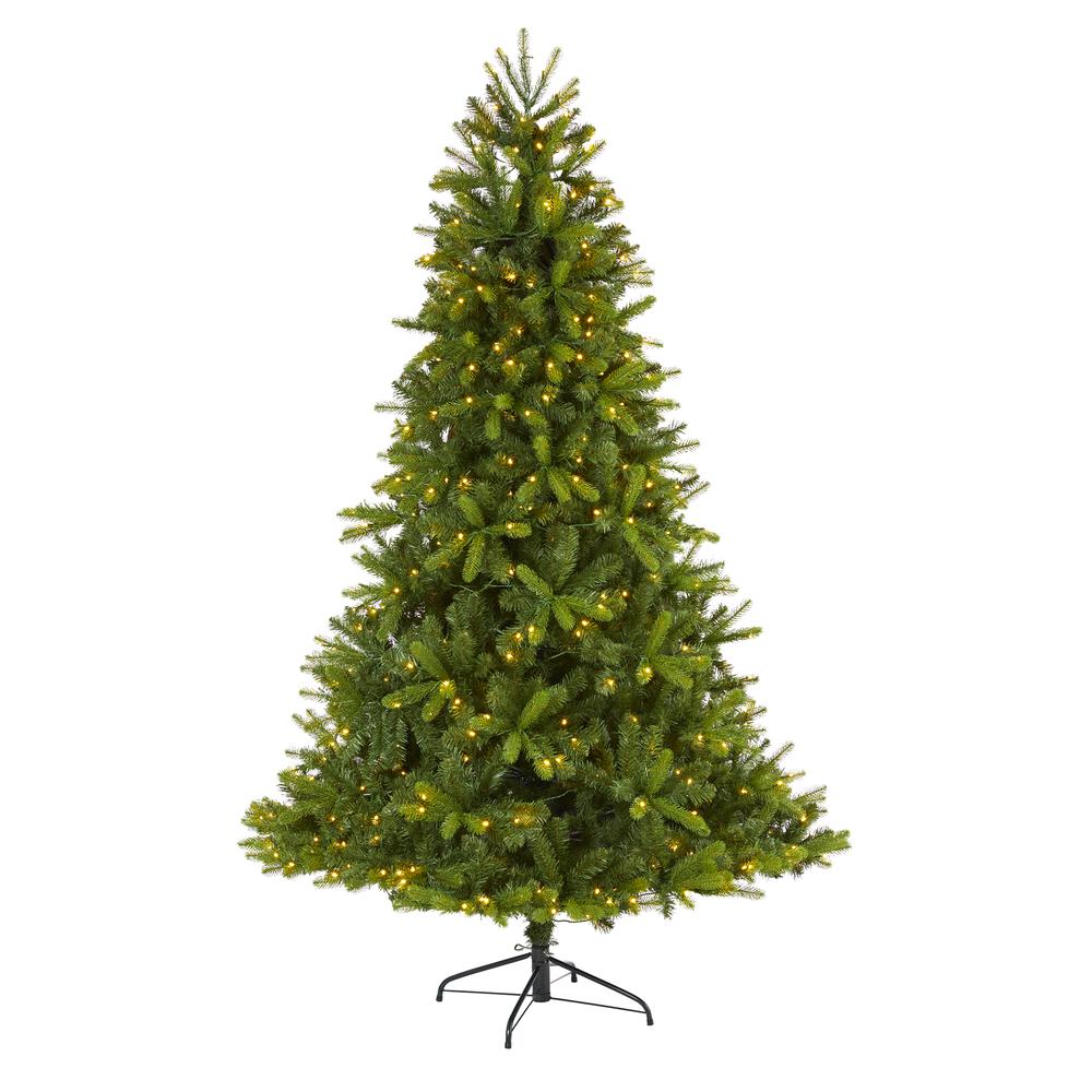 7ft. New Haven Spruce Natural Look Artificial Christmas Tree with 500 LED Lights. Picture 1