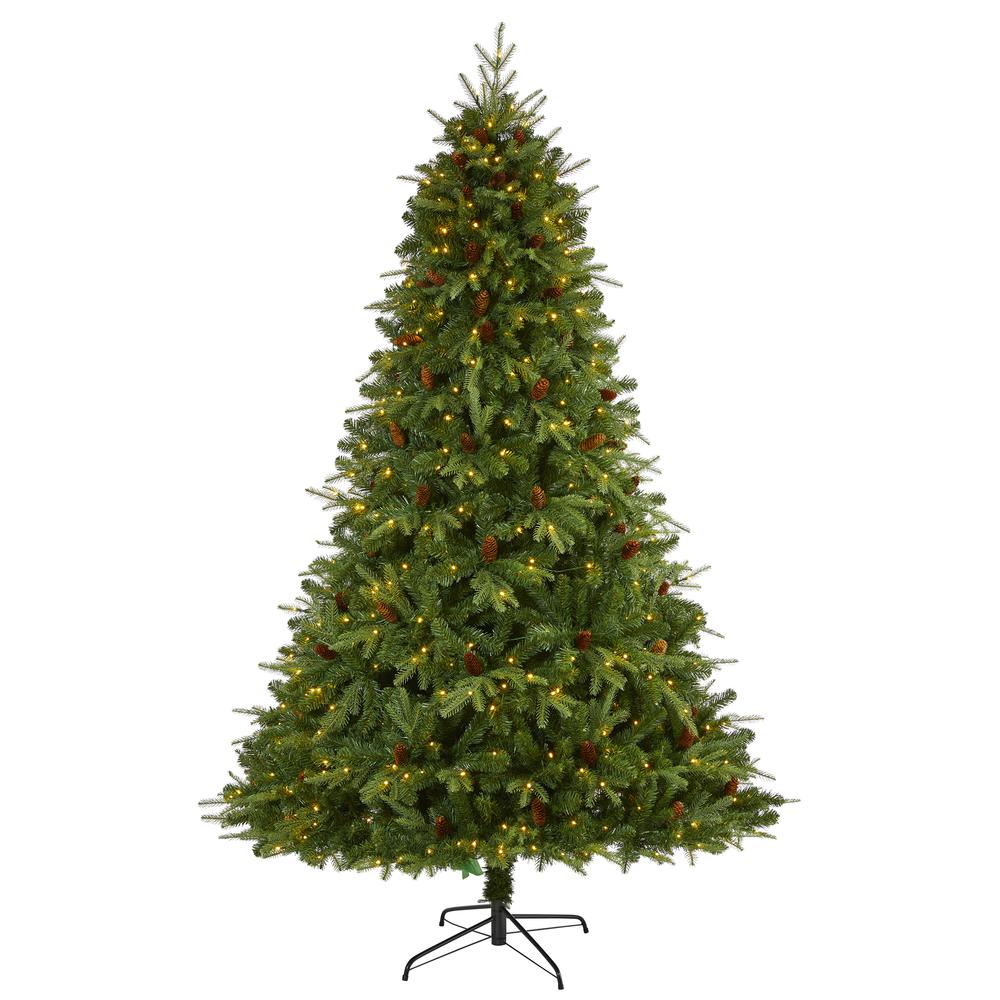8ft. Wellington Spruce Natural Look Artificial Christmas Tree with 550 Clear LED Lights and Pine Cones. Picture 4