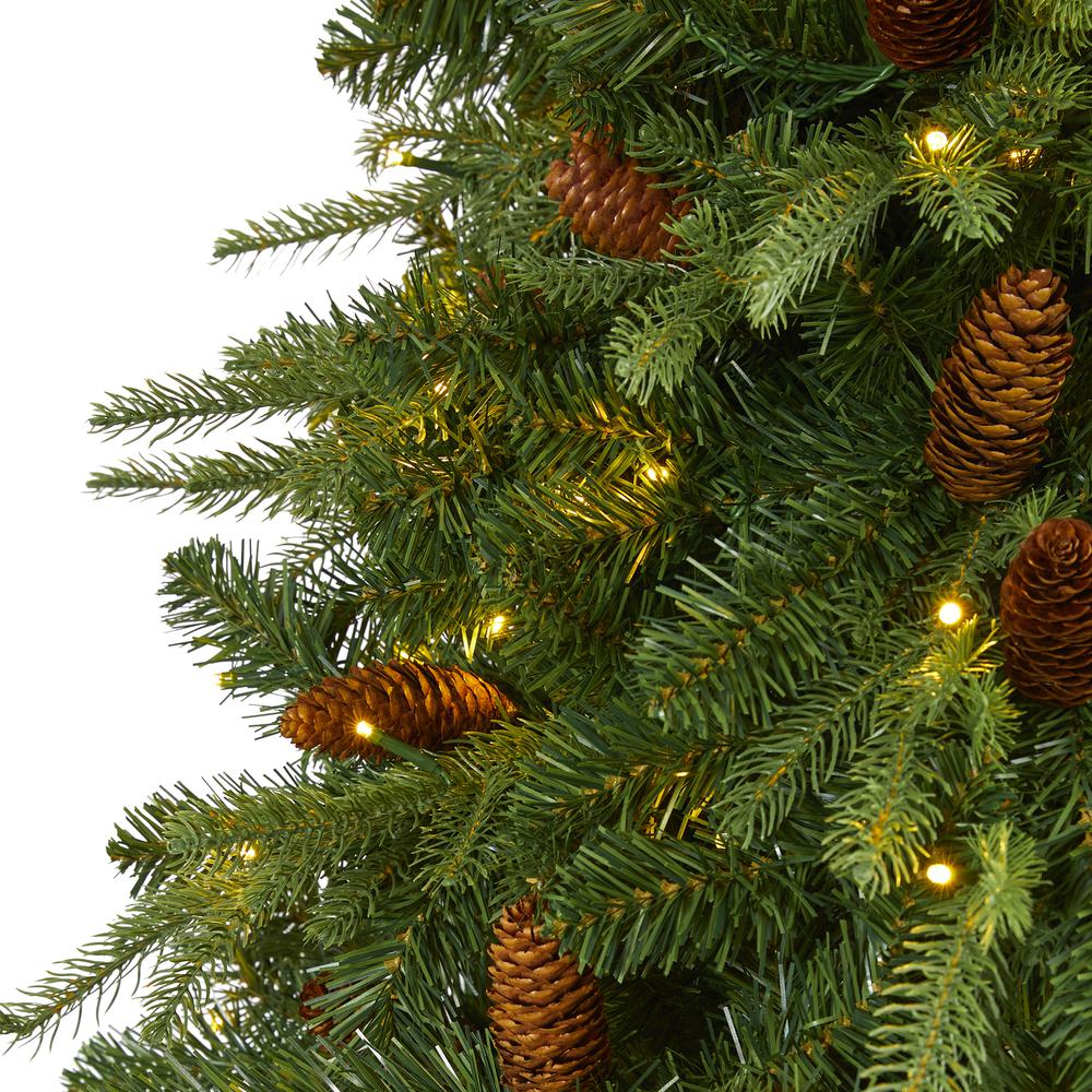 8ft. Wellington Spruce Natural Look Artificial Christmas Tree with 550 Clear LED Lights and Pine Cones. Picture 2