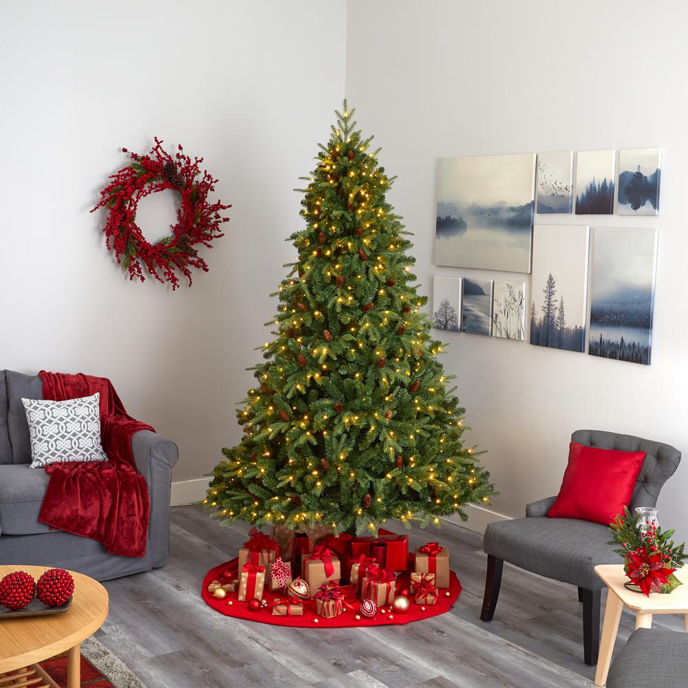 8ft. Wellington Spruce Natural Look Artificial Christmas Tree with 550 Clear LED Lights and Pine Cones. Picture 5