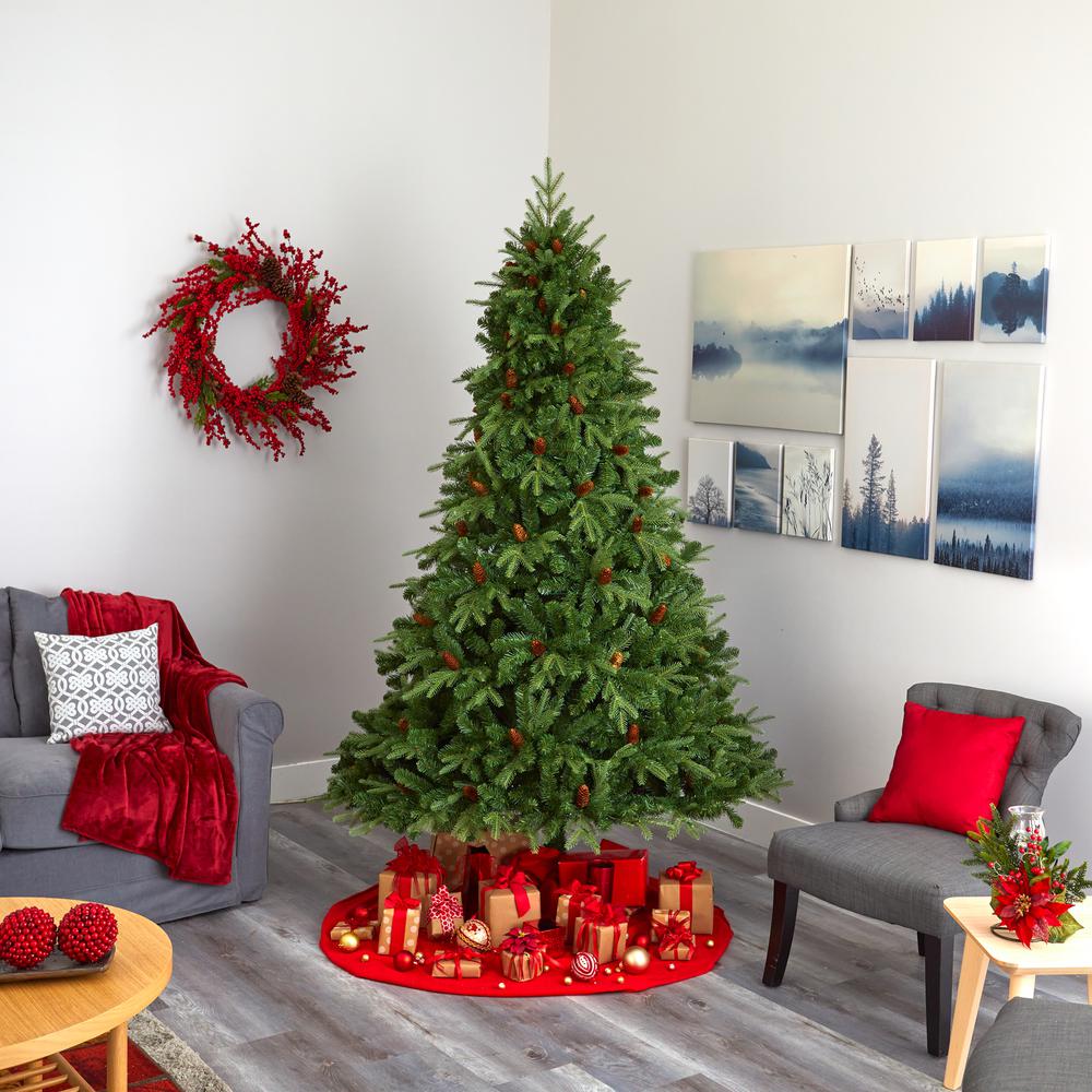 8ft. Wellington Spruce Natural Look Artificial Christmas Tree with 550 Clear LED Lights and Pine Cones. Picture 6