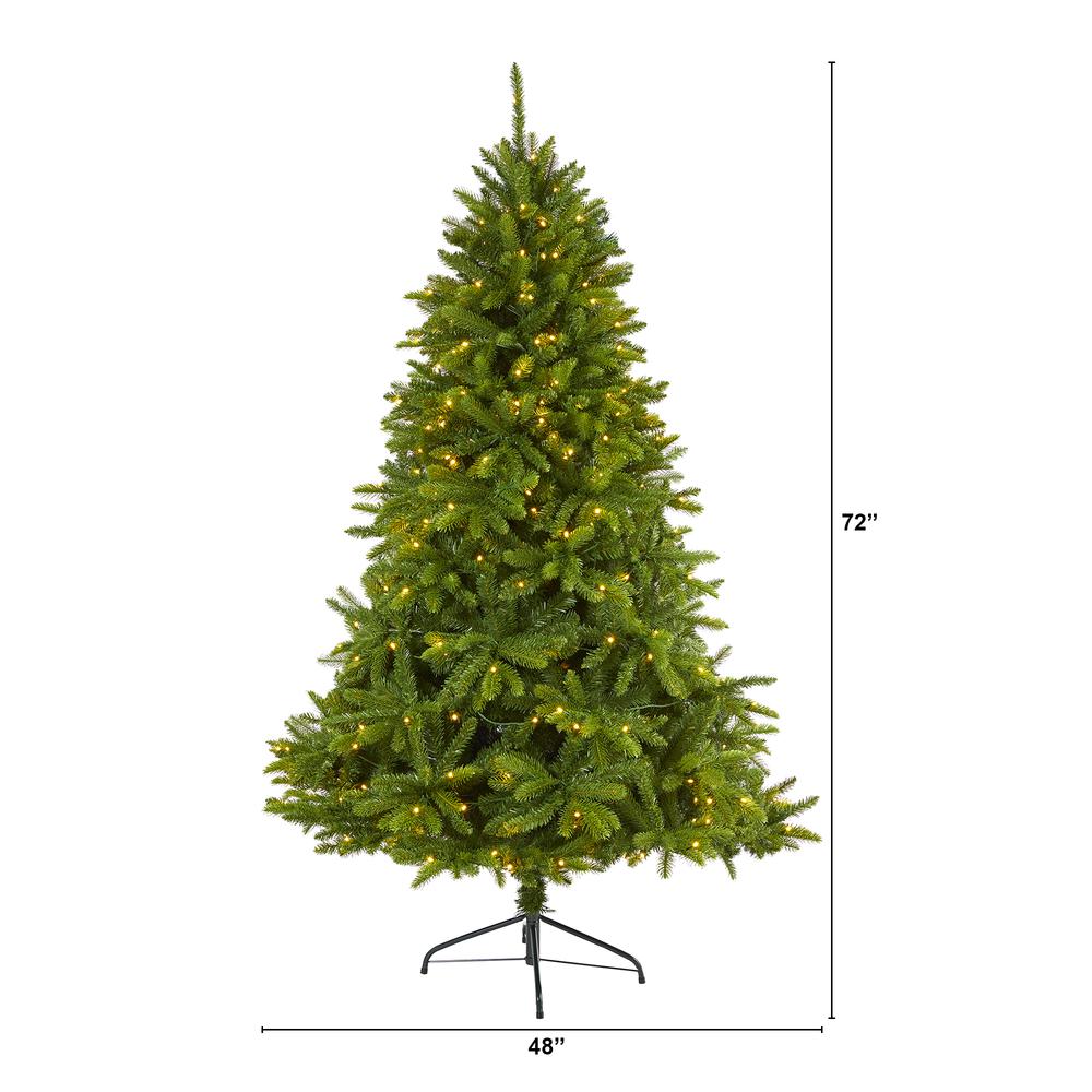6ft. Sierra Spruce Natural Look Artificial Christmas Tree with 300 Clear LED Lights and 1357 Bendable Branches. Picture 1