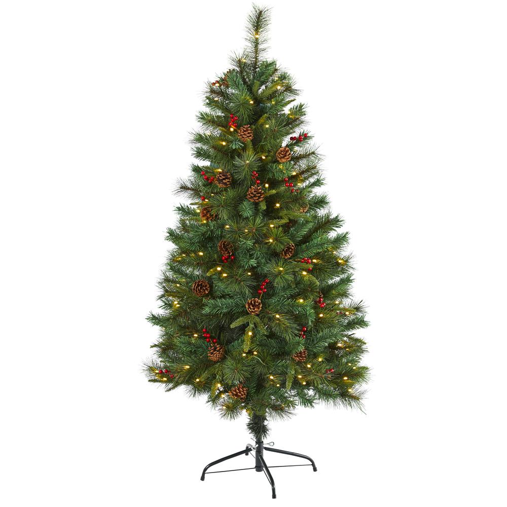 5ft. Mixed Pine Artificial Christmas Tree with 150 Clear LED Lights, Pine Cones and Berries. Picture 3