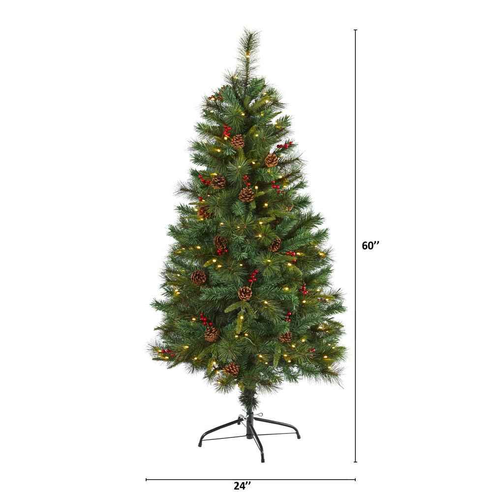 5ft. Mixed Pine Artificial Christmas Tree with 150 Clear LED Lights, Pine Cones and Berries. Picture 1