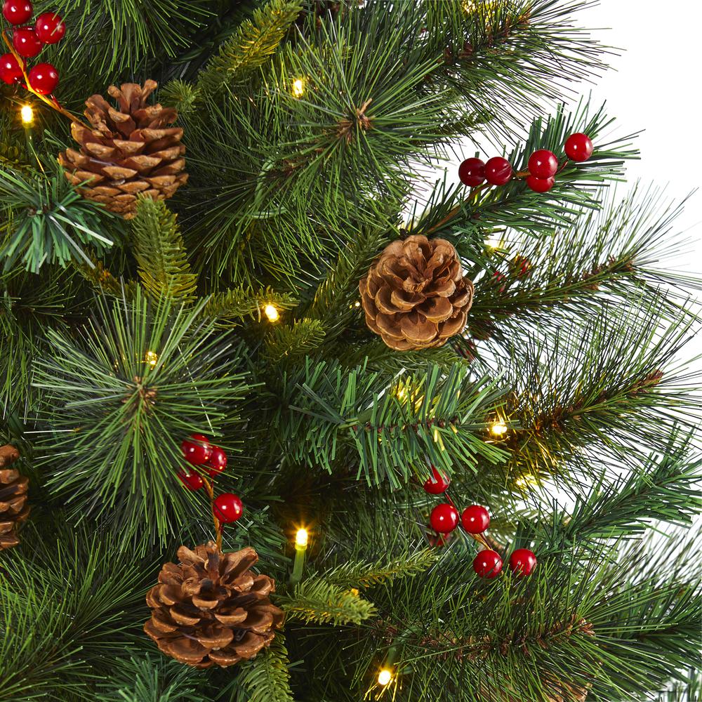 5ft. Mixed Pine Artificial Christmas Tree with 150 Clear LED Lights, Pine Cones and Berries. Picture 2