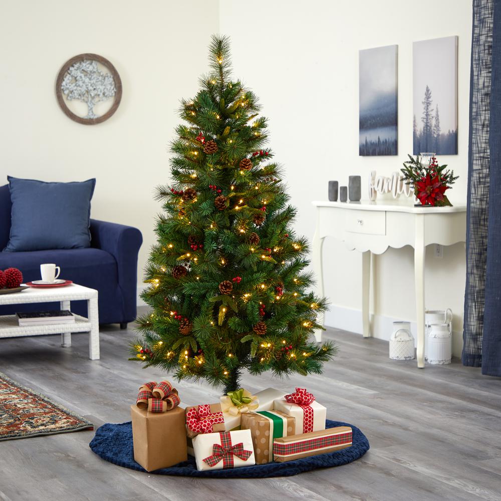 5ft. Mixed Pine Artificial Christmas Tree with 150 Clear LED Lights, Pine Cones and Berries. Picture 6