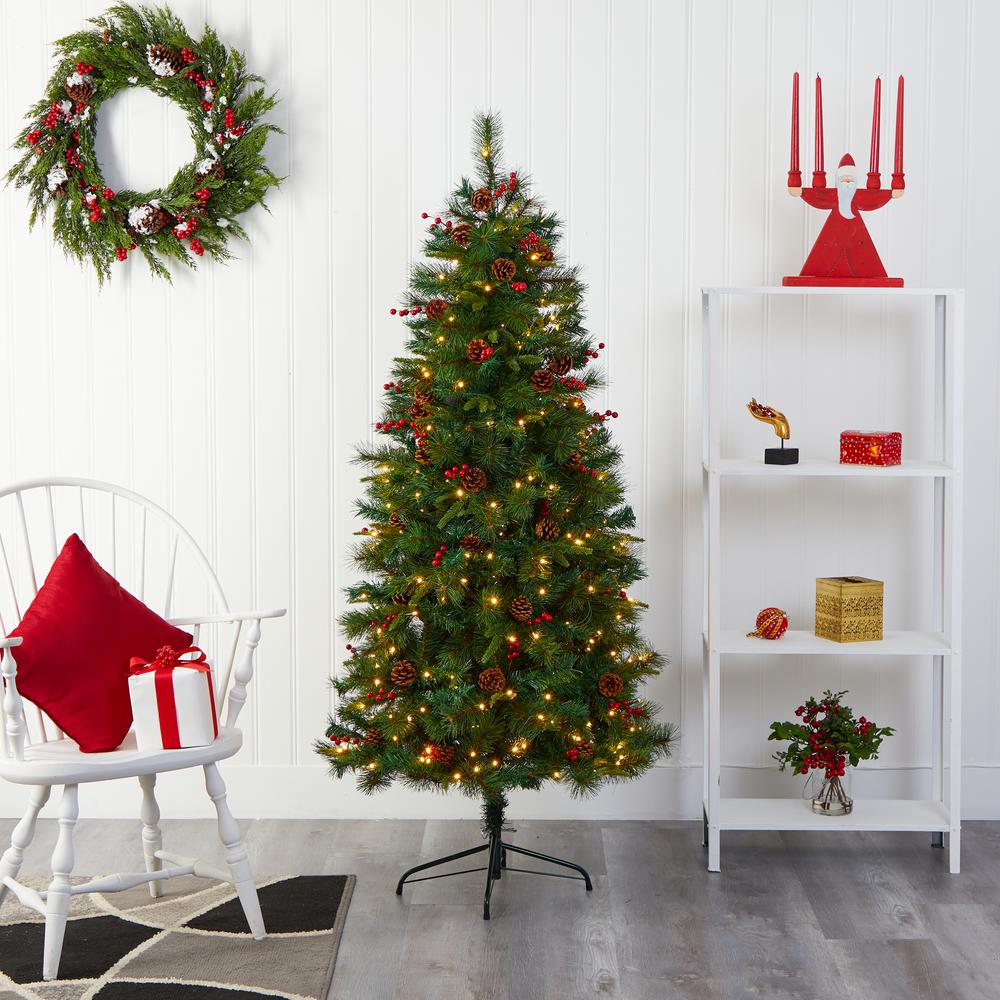 6ft. Mixed Pine Artificial Christmas Tree with 250 Clear LED Lights. Picture 5