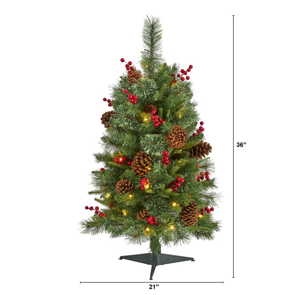 3ft. Norway Mixed Pine Artificial Christmas Tree with 50 Clear LED Lights, Pine Cones and Berries. Picture 1