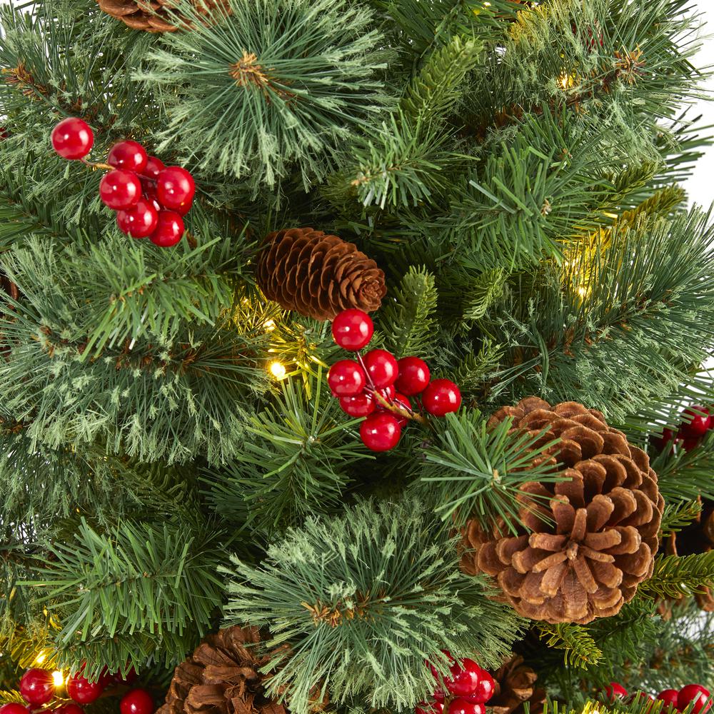3ft. Norway Mixed Pine Artificial Christmas Tree with 50 Clear LED Lights, Pine Cones and Berries. Picture 3