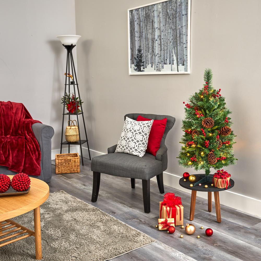 3ft. Norway Mixed Pine Artificial Christmas Tree with 50 Clear LED Lights, Pine Cones and Berries. Picture 5
