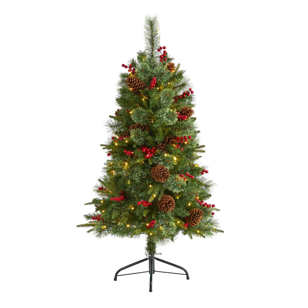 4ft. Norway Mixed Pine Artificial Christmas Tree with 150 Clear LED Lights, Pine Cones and Berries. Picture 4