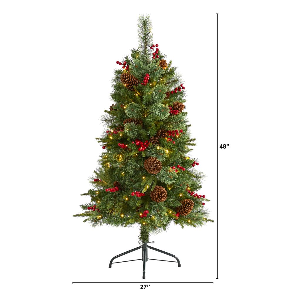4ft. Norway Mixed Pine Artificial Christmas Tree with 150 Clear LED Lights, Pine Cones and Berries. Picture 1