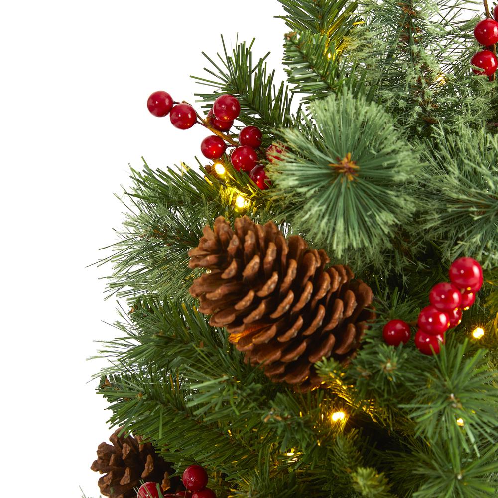 4ft. Norway Mixed Pine Artificial Christmas Tree with 150 Clear LED Lights, Pine Cones and Berries. Picture 2