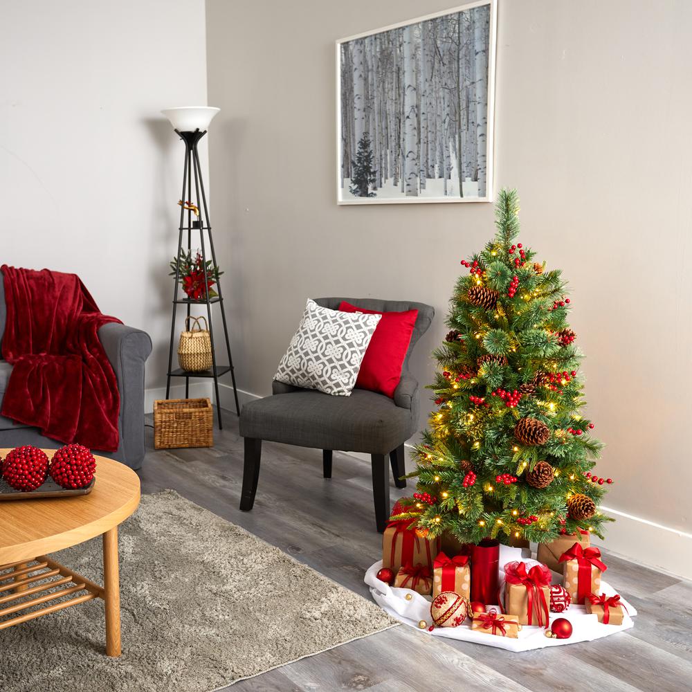 4ft. Norway Mixed Pine Artificial Christmas Tree with 150 Clear LED Lights, Pine Cones and Berries. Picture 5
