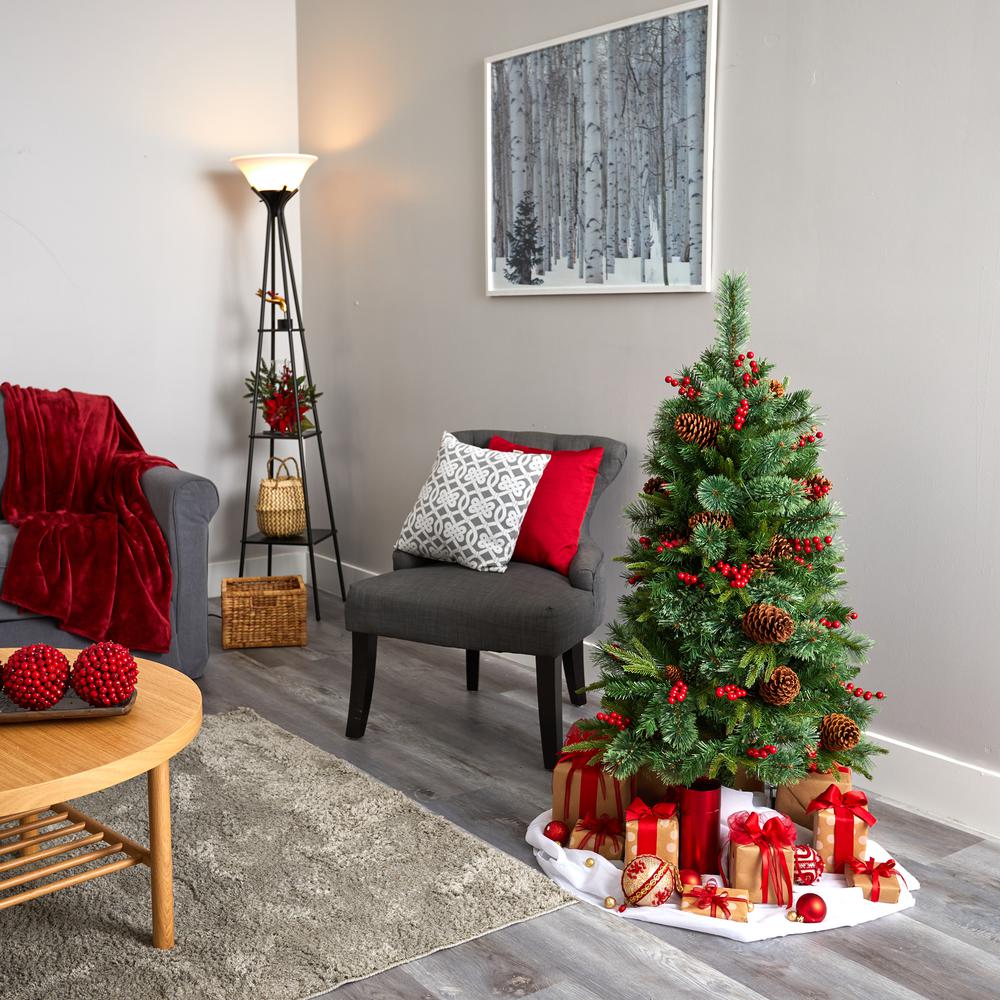 4ft. Norway Mixed Pine Artificial Christmas Tree with 150 Clear LED Lights, Pine Cones and Berries. Picture 6