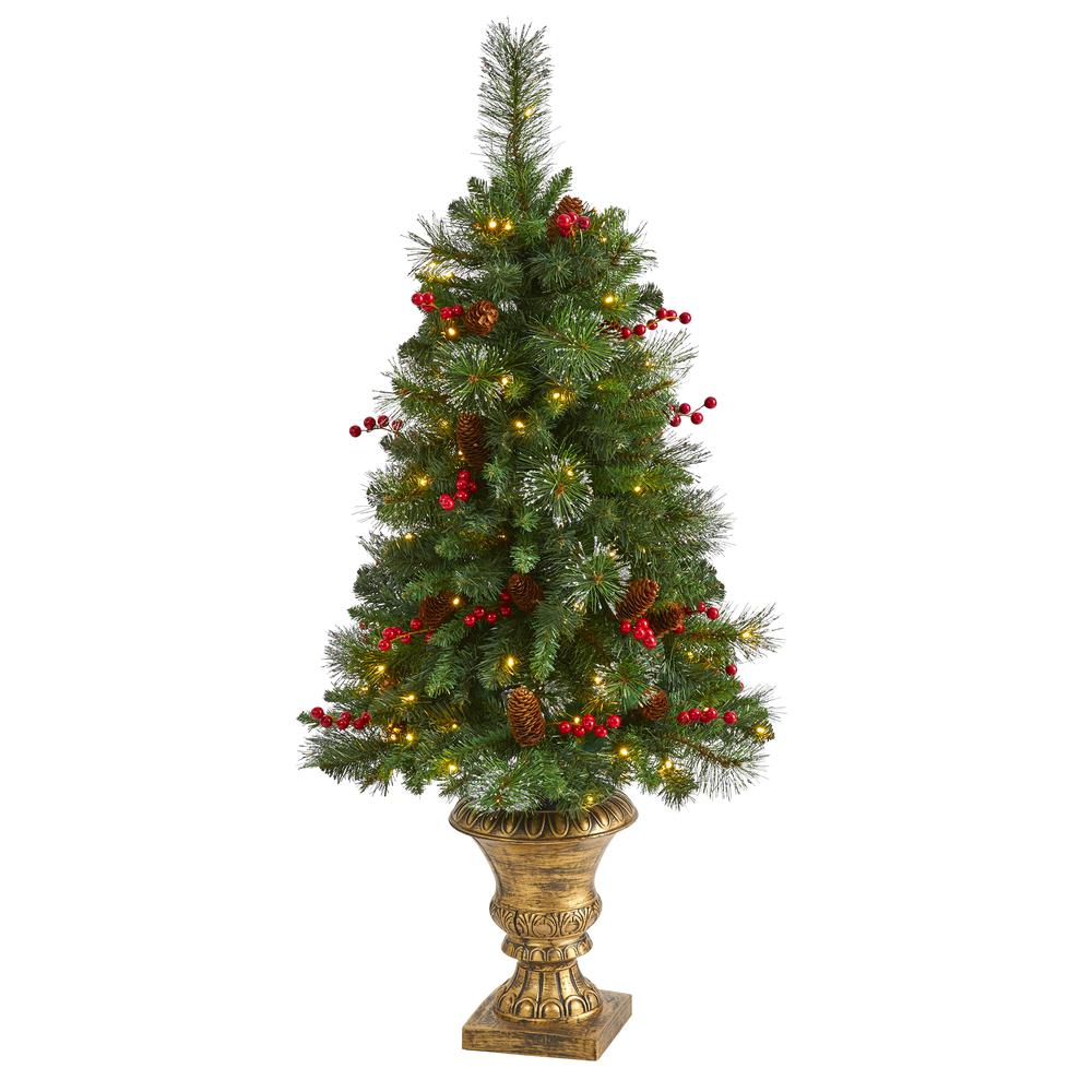 4ft. Pine, Pinecone and Berries Artificial Christmas Tree with 100 Clear LED Lights in Decorative Urn. Picture 2