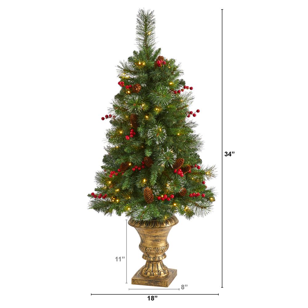 4ft. Pine, Pinecone and Berries Artificial Christmas Tree with 100 Clear LED Lights in Decorative Urn. Picture 1