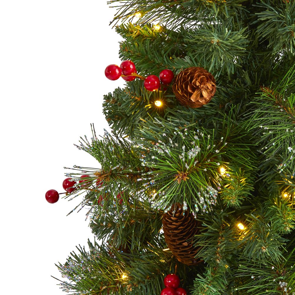 4ft. Pine, Pinecone and Berries Artificial Christmas Tree with 100 Clear LED Lights in Decorative Urn. Picture 3