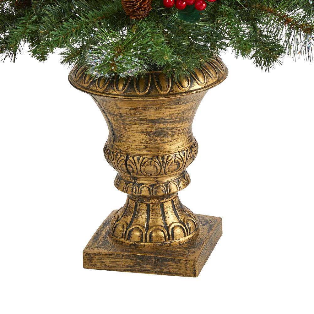 4ft. Pine, Pinecone and Berries Artificial Christmas Tree with 100 Clear LED Lights in Decorative Urn. Picture 4