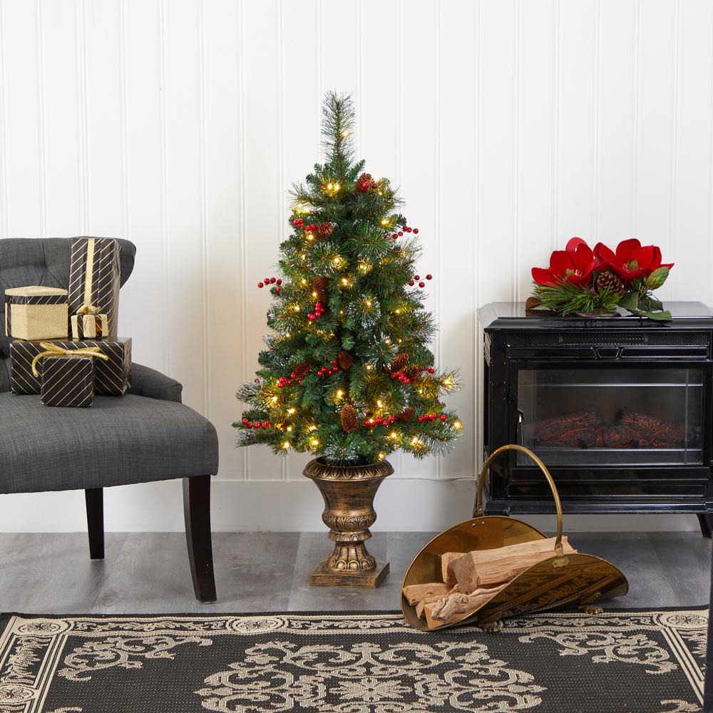 4ft. Pine, Pinecone and Berries Artificial Christmas Tree with 100 Clear LED Lights in Decorative Urn. Picture 7