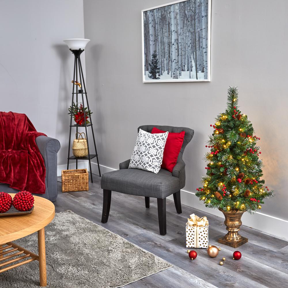 4ft. Pine, Pinecone and Berries Artificial Christmas Tree with 100 Clear LED Lights in Decorative Urn. Picture 5