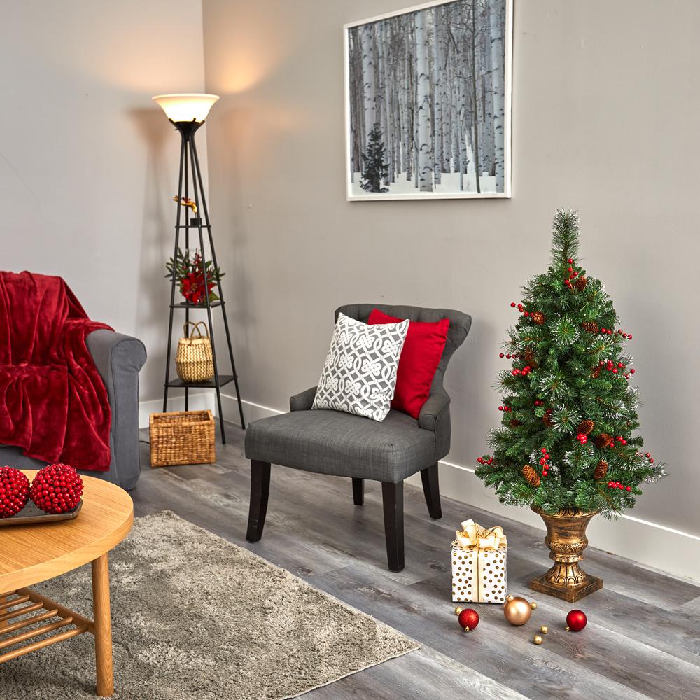 4ft. Pine, Pinecone and Berries Artificial Christmas Tree with 100 Clear LED Lights in Decorative Urn. Picture 6