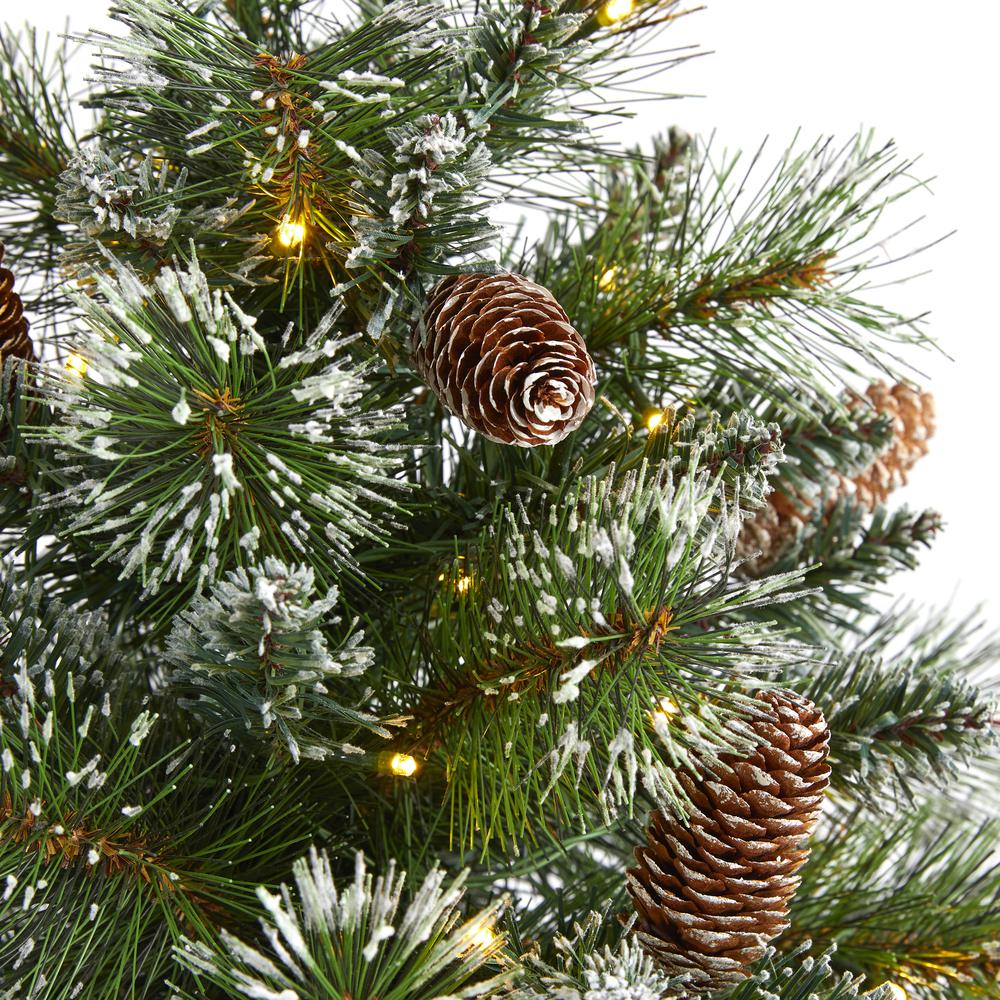 2ft. Frosted Pine Artificial Christmas Tree with 35 Clear LED Lights, Pinecones and Burlap Base. Picture 2