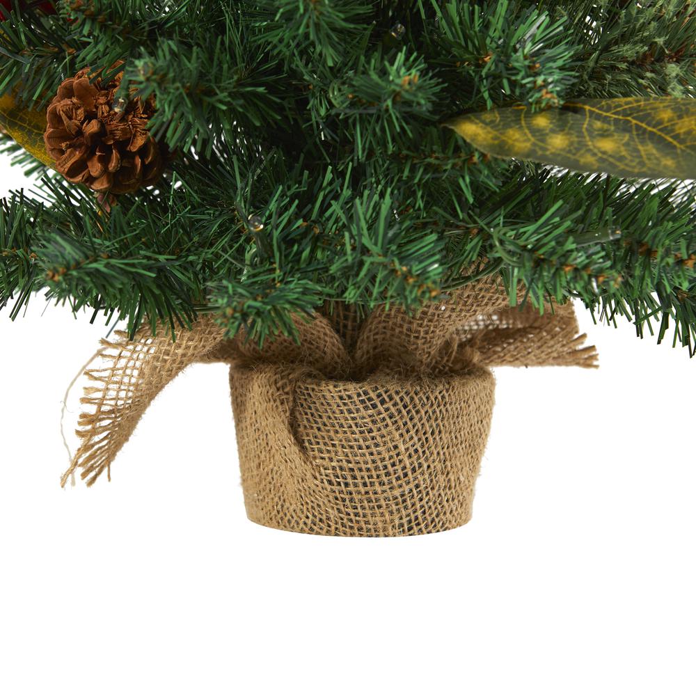 2ft. Pine, Pinecone and Berries Artificial Christmas Tree with 35 LED Lights and 86 Bendable Branches. Picture 5