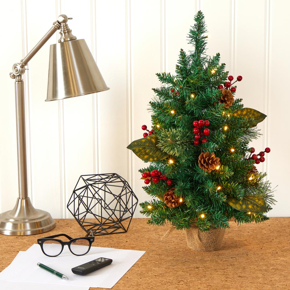2ft. Pine, Pinecone and Berries Artificial Christmas Tree with 35 LED Lights and 86 Bendable Branches. Picture 6