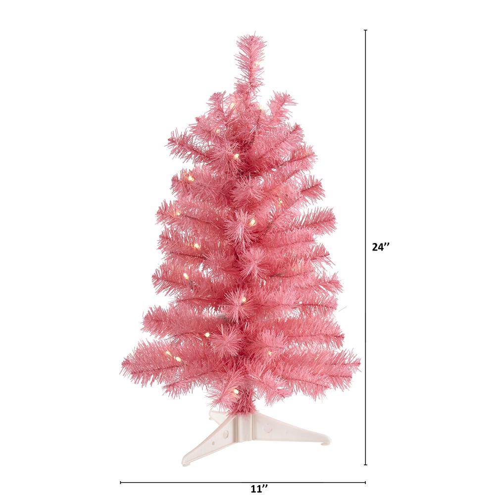 2ft. Pink Artificial Christmas Tree with 35 LED Lights and 72 Bendable Branches. Picture 1
