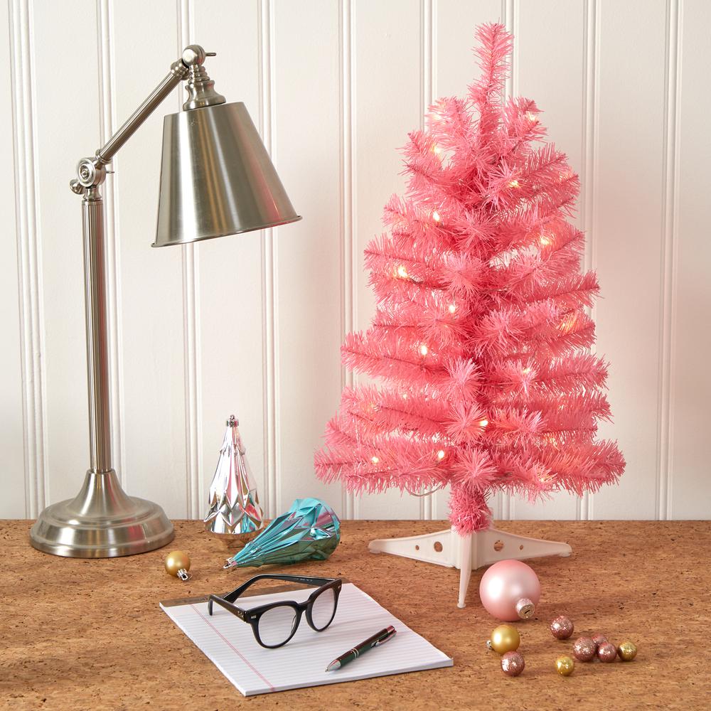 2ft. Pink Artificial Christmas Tree with 35 LED Lights and 72 Bendable Branches. Picture 6