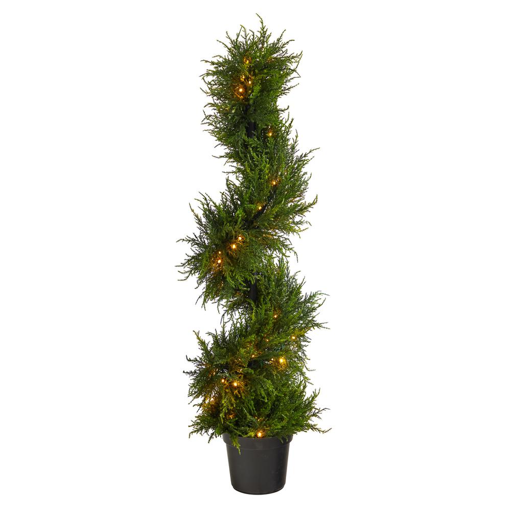 45in. Spiral Cypress Artificial Tree with 80 Clear LED Lights (Indoor/Outdoor). Picture 1