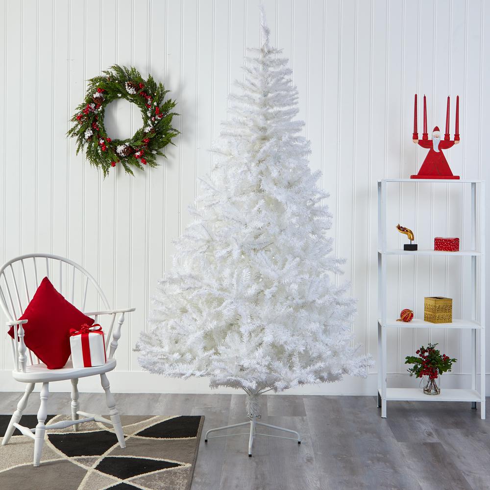 8ft. White Artificial Christmas Tree with 1500 Bendable Branches. Picture 5