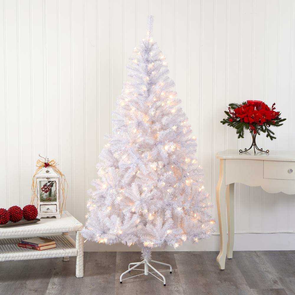 6ft. White Artificial Christmas Tree with 680 Bendable Branches and 250 Clear LED Lights. Picture 8