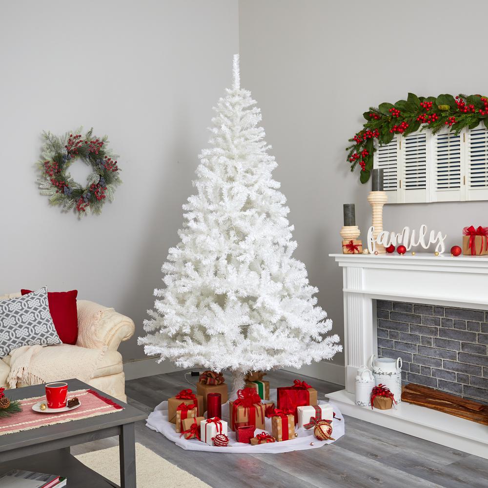 8ft. White Artificial Christmas Tree with 1500 Bendable Branches and 450 LED Lights. Picture 6