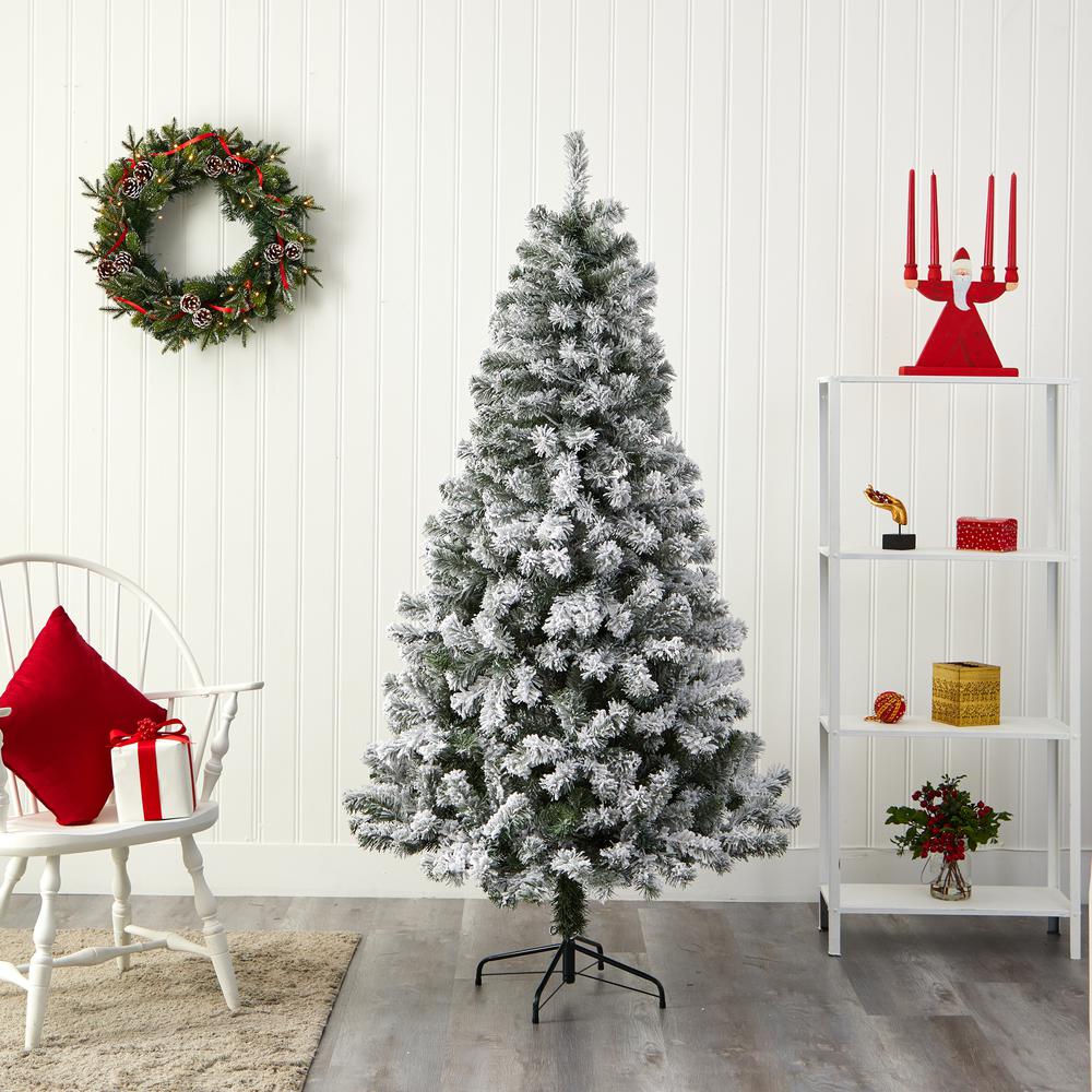 6ft. Flocked West Virginia Fir Artificial Christmas Tree. Picture 5
