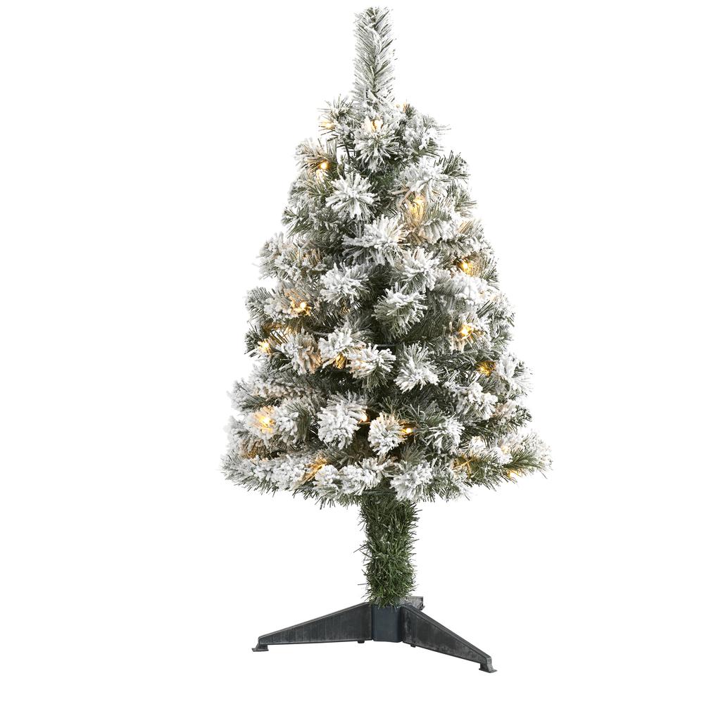 Flocked West Virginia Fir Artificial Christmas Tree with 50 Clear LED Lights. Picture 1