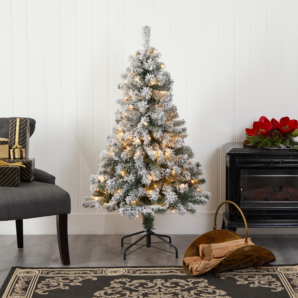 4ft. Flocked West Virginia Fir Artificial Christmas Tree with 100 Clear LED Lights. Picture 7