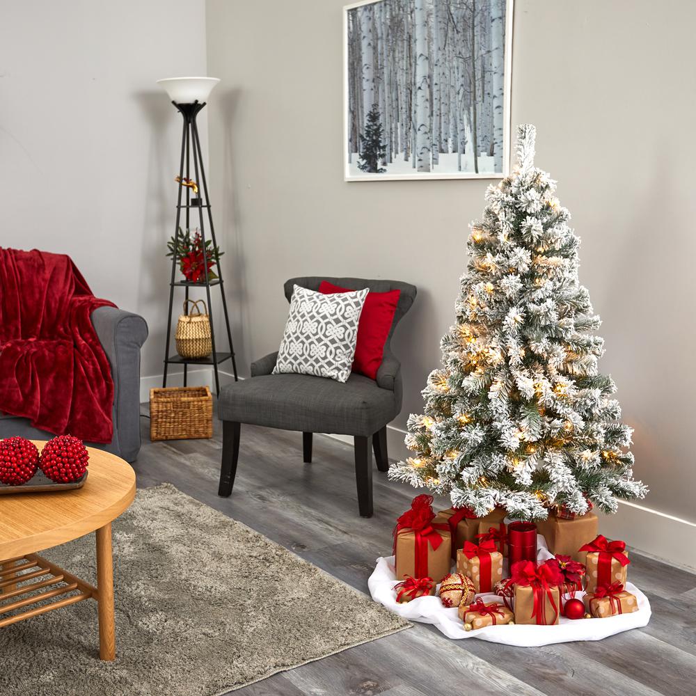 4ft. Flocked West Virginia Fir Artificial Christmas Tree with 100 Clear LED Lights. Picture 5