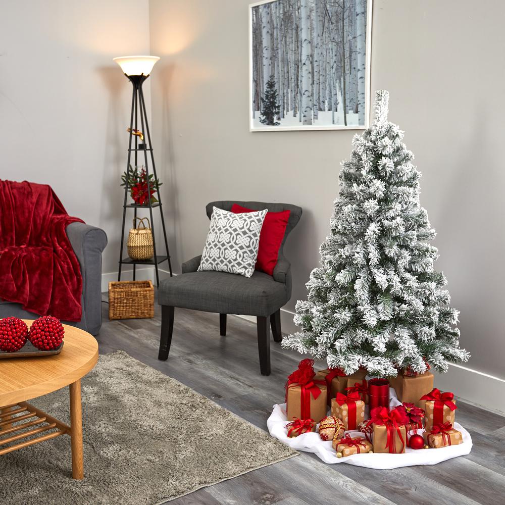 4ft. Flocked West Virginia Fir Artificial Christmas Tree with 100 Clear LED Lights. Picture 6