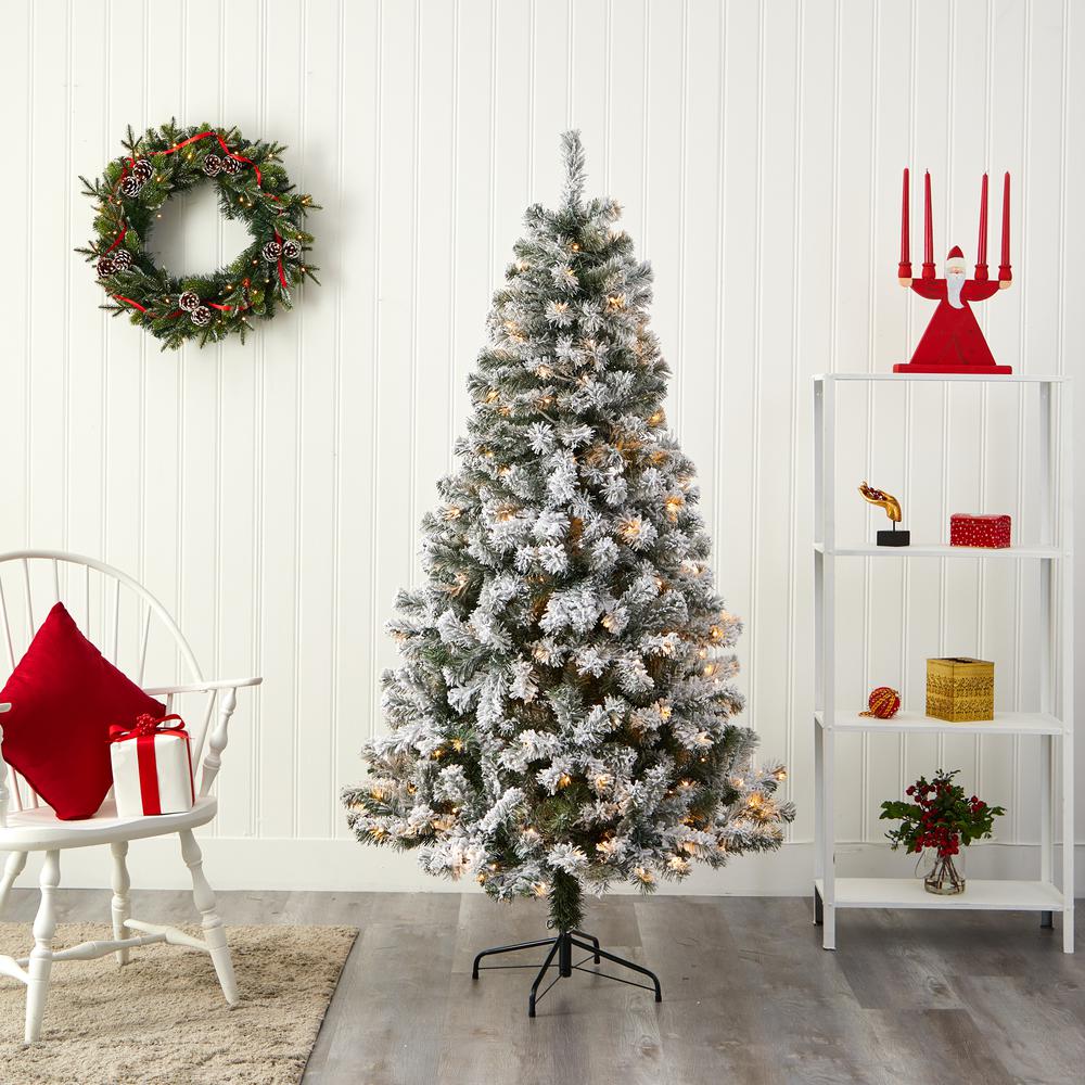6ft. Flocked West Virginia Fir Artificial Christmas Tree with 250 Clear LED Lights. Picture 7