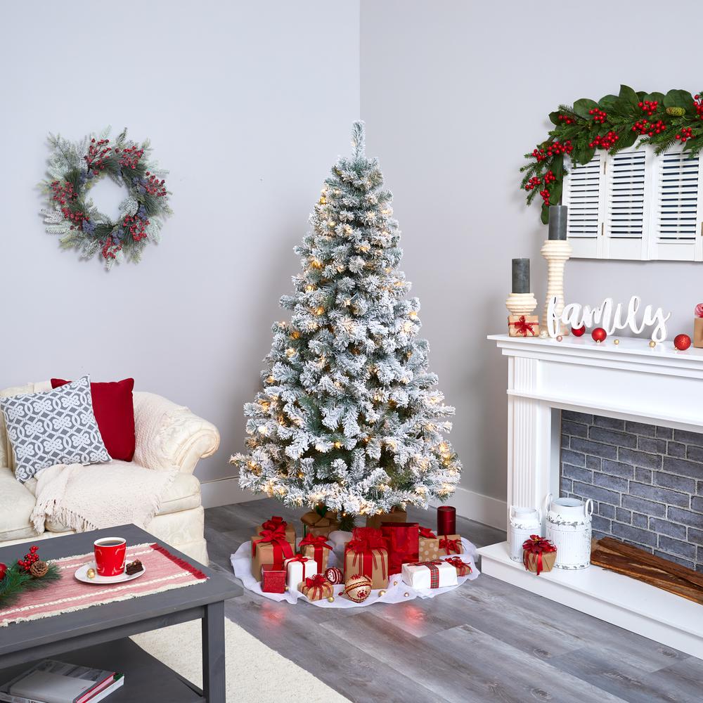 6ft. Flocked West Virginia Fir Artificial Christmas Tree with 250 Clear LED Lights. Picture 5