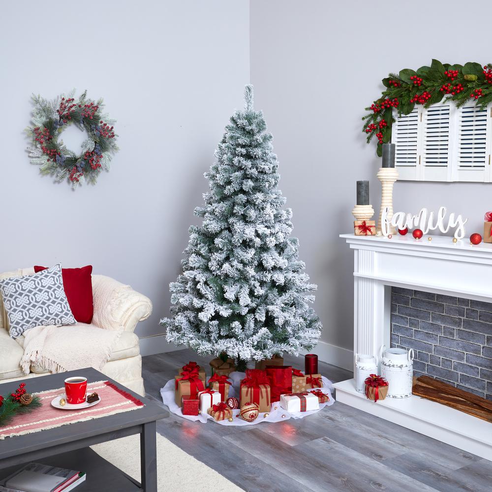 6ft. Flocked West Virginia Fir Artificial Christmas Tree with 250 Clear LED Lights. Picture 6