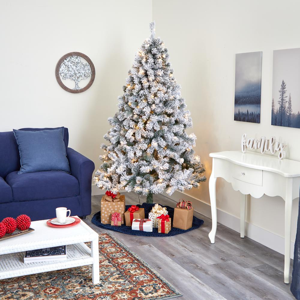 7ft. Flocked West Virginia Fir Artificial Christmas Tree with 350 Clear LED Lights. Picture 5