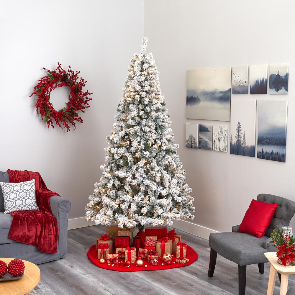 8ft. Flocked West Virginia Fir Artificial Christmas Tree with 500 Clear LED Lights. Picture 4