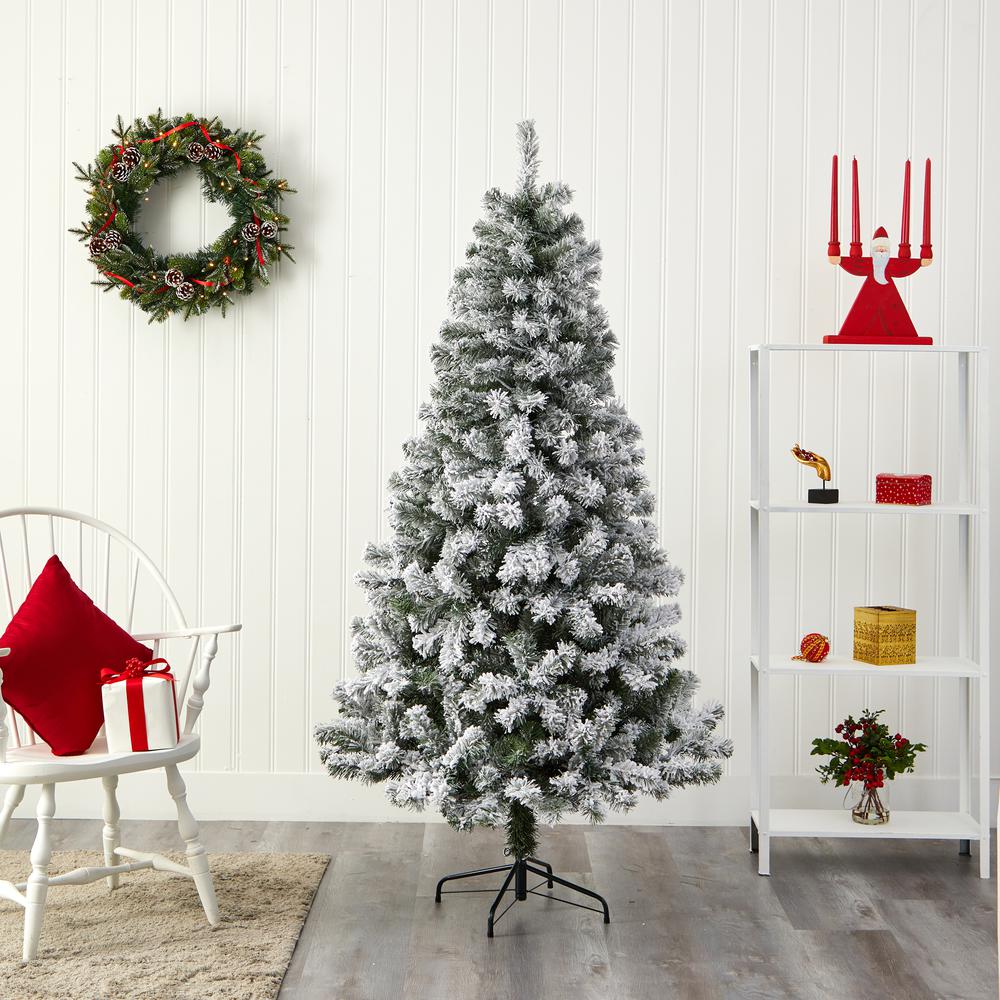 6ft. Flocked Rock Springs Spruce Artificial Christmas Tree. Picture 5